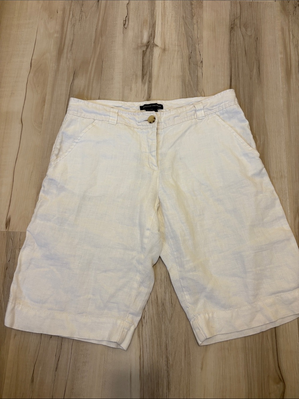 Boston Proper White 100% Linen Bermuda Shorts